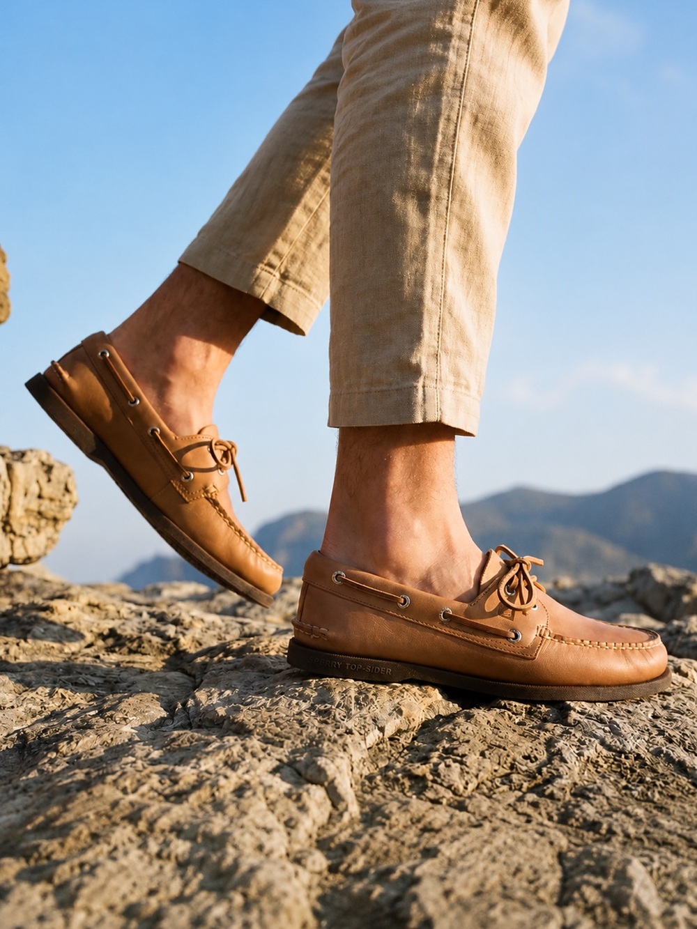 Authentic Original Sperry Top-Sider 2-Eye Leather Boat Shoes - Classic Tan